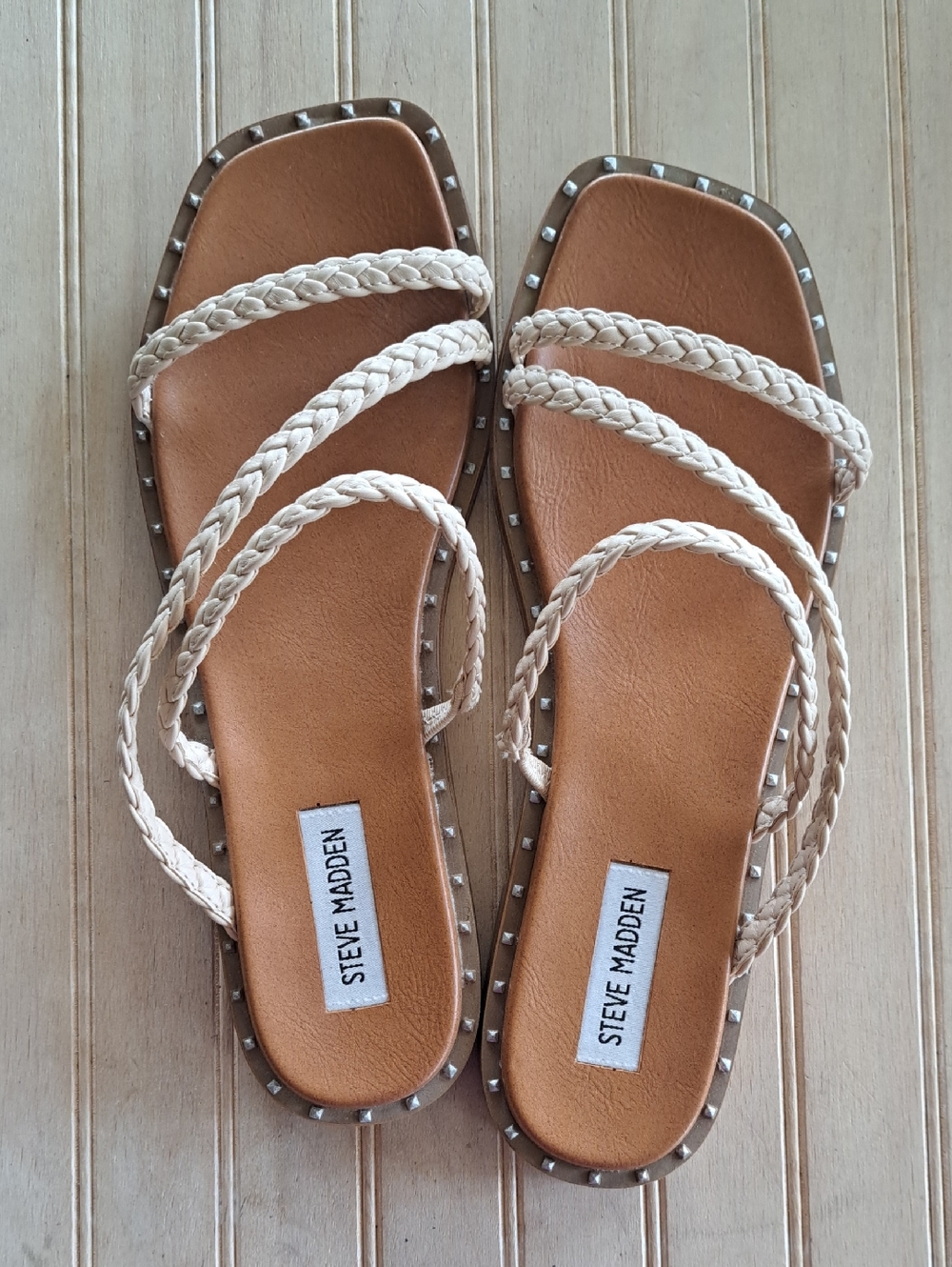 Steve Madden Zooni Braided Studded Strappy Flat Sandals Boho Western Trendy